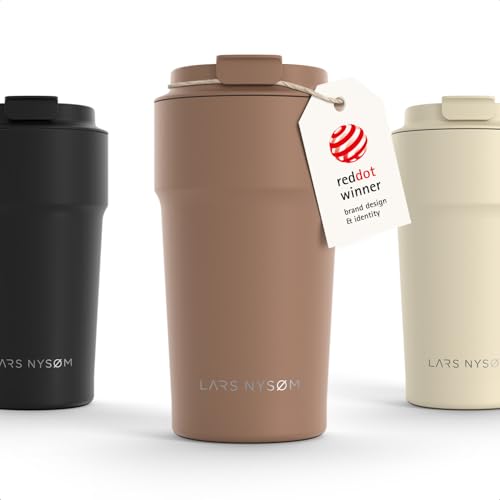 Image of LARS NYSOM Thermo Coffee Mug to go 17oz | Travel Mug 0.5 Liter with Insulation | Silicone grip base | Leak Proof Stainless Steel Tumbler for Coffee and Tea on the Go (Powder Mocha Brown, 17oz)