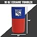 Rico Industries NHL New York Rangers 16 oz Ceramic Tumbler with Silicone Grip, Deep Laser Engraved, Royal Blue and Red Colored Design with Slide Lid, Travel Coffee Mug, Matte Glaze