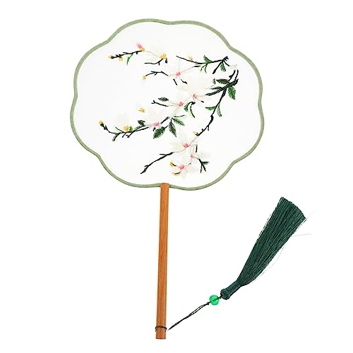 Levemolo 刺繍入り形扇子 伝統様式 手持ちタッセル付き デザイン装飾用 形手扇子 軽量 クラシックデザイン 絵画練習用 子供知育 アートコレクション 掛け飾り