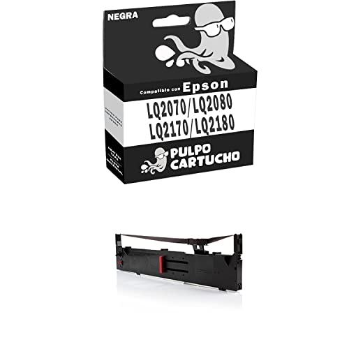 Pulpo Cartucho - Cinta Matricial LQ2070 / LQ2080 / LQ2170 / LQ2180 Negro Compatible con Epson/Ref. C13S015086 - Valido para Impresoras LQ 2080 / LQ 2180 / LQ 2190 / FX 2170 / FX 2180 / LQ 2070