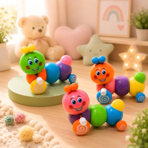 Image of Vikrida Wind-Up Caterpillar Toy Set for Kids | Colorful Push & Go Toy for Toddlers Boys & Girls (Assorted Color) - 3Pcs Set
