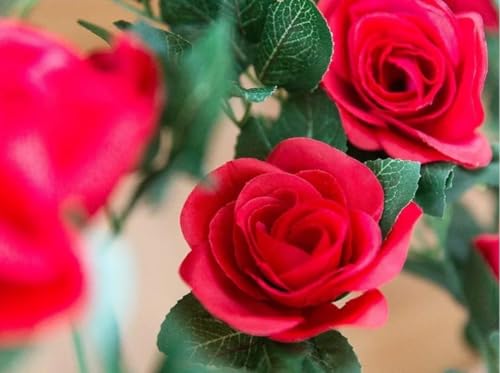 Image of VRB Dec 1 Pcs Artificial Flower Vine Garlands Hanging Artificial Flowers for Decoration Roses Garland (6 ft Long) Flowers Silk Roses for Wedding Decorations Diwali /Ganpati /Christmas. (Red), 10 cm