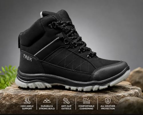 Image of Coasters Men's High Ankle Trekking Shoes | Outdoor Hiking Boots with Anti-Slip Sole, Cushioned Support & Lace-Up Closure | Durable Walking, Travel & Adventure Shoes