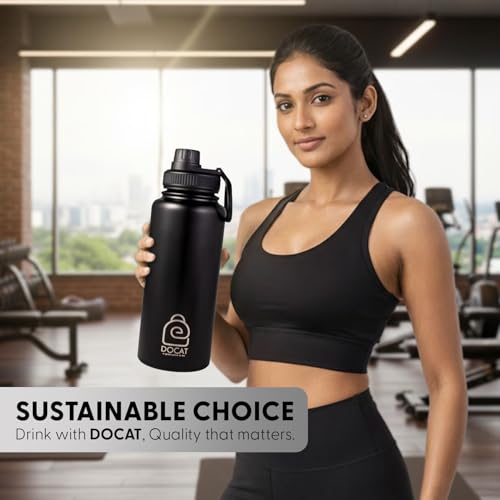 Image of DOCAT Water Bottle 1 Litre, Stainless Steel Sipper Water Bottle, Leak Proof Lid, Rust Proof, 24 Hours Hot and Cold Thermosteel Vacuum Insulated Water Bottle