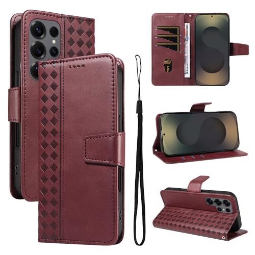 Étui portefeuille compatible Samsung Galaxy S24 en cuir rouge premium