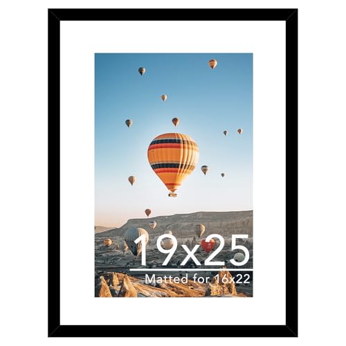 Image of JCJMY 19x25 Picture Frame with 16x22 Mat, Display Photo 16x22 with Mat or 19 x 25 Without Mat, Wall Hanging Large 19 by 25 Poster Frame with Plexiglass, Black