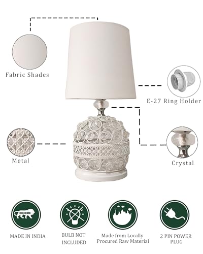 Image of Homesake Modern Small Crystal Table Lamp, Contemporary Bedroom Bedside Nightstand Lamp, Morden Minimalist, Desk Globe Lamp for Living Room Girls Kids Room, Fabric Shade (White)