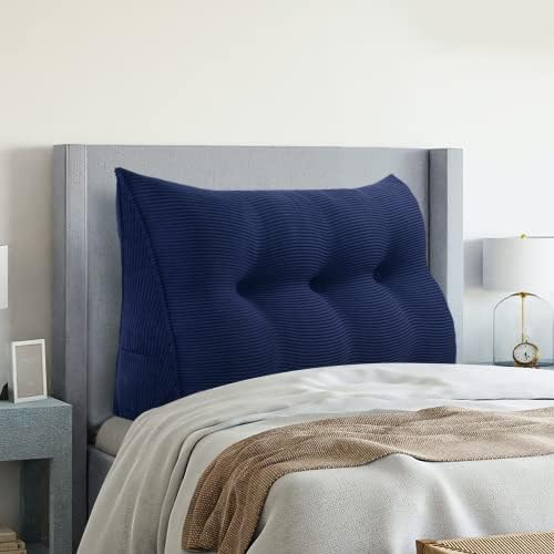 BNCKTRD Triangle Reading Pillow Wedge Headboard Pillow Twin Size Perfect as Bed Rest Back Support Pillow Sitting Up in Bed Padded Headboard Wall Cushion with Removable Corduroy Cover Blue