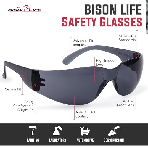 Image of BISON LIFE Clear Safety Glasses - ANSI Z87.1 Certified Scratch & Impact Resistant Eye Protection Goggles for Men & Women
