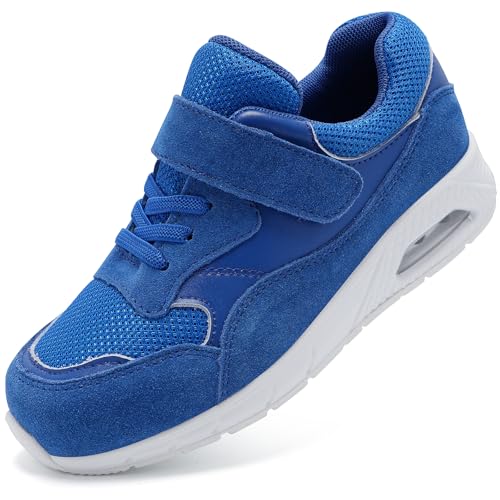 Mioceko Boys Air Cushion Running Shoes Kids Trainers Hoop and Loop Walking Shoes Breathable Girls Sneakers Blue 1 UK