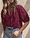 PRETTYGARDEN Women's Summer Tops 2026 Dressy Casual Short Sleeve V Neck Buttons Hollow Eyelet Lace Embroidered Blouses Shirts (Wine Red,XX-Large)