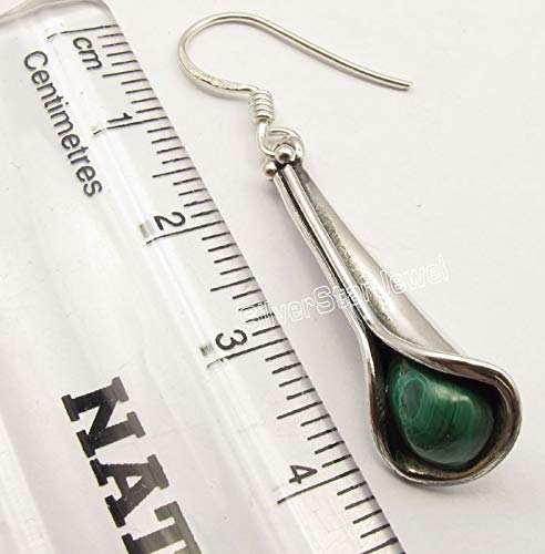 Natural Drop 6 x 9 mm Cab Malachite tcw 3.0 Earrings 1.7" Sterling Silver3