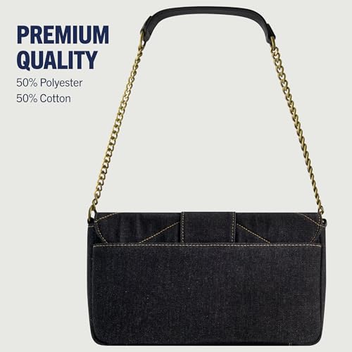 Image of True Religion Women's Denim Shoulder Bag Purse, Mini Handbag with Chain Strap | Denim