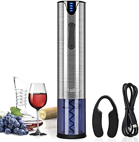 Ataller Electric Wine Bottle Openers, Rechargeable Automatic Corkscrew Opener with Foil Cutter and USB Charging Cable, Stainless Steel (Silver)