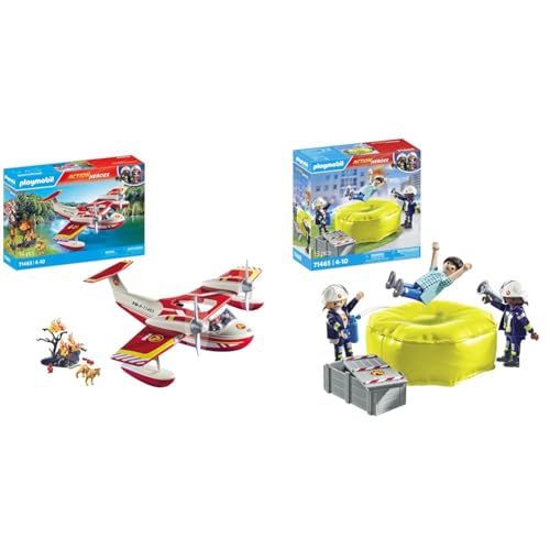 PLAYMOBIL Action Heroes 71463 Feuerwehrflugzeug mit Löschfunktion & Action Heroes 71465 Feuerwehrleute mit Luftkissen