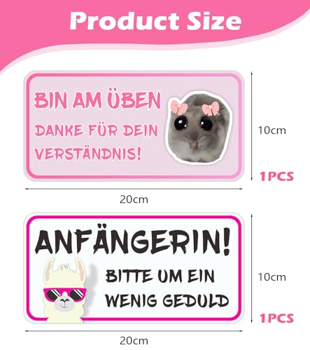 TAKONE Aufkleber Fahranfänger Für Auto – 2-teiliges Magnetschild Set (Hamster & Alpaka) 20x10cm, Reflektierendes PET-Material, Lustiges Design, Wetterfest, Wiederverwendbar, Geschenkidee Führerschein