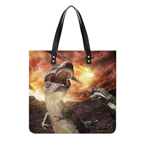 Grand cabas de voyage imprimé dinosaure volcan sac à main souple 39x39cm