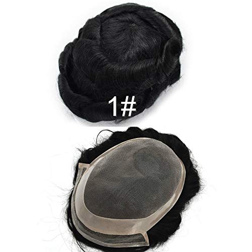 LHC USA Fine Mono Men's Toupee Poly Human Hair Wigs Welded Mono Hairpieces Black Durable Breathable Replacements Systems (9X7 inch, 1# Jet Black - 130% Medium Density) LHC USA Fine Mono Men's Toupee Poly Human Hair Wigs Welded Mono Hairpieces Black Durable Breathable Replacements Systems (9X7 inch, 1# Jet Black - 130% Medium Density)