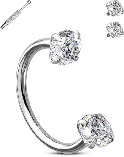 OUFER 20G Horseshoe Nasenpiercing Chirurgenstahl 316L, Innengewinde Nostril Piercing Ring, 2 CZ-Kugeln, 1 Piercing-Kugelgreifer Nasenring Knorpel Ohrpiercing Transparente CZ für Damen 8 mm