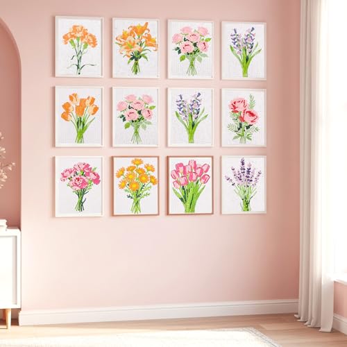 Image of Caydo 12 Pack Flower Themed Diamond Painting Kits for Adults - Full Drill 5D DIY Paint Gem Art - A Relaxing Craft for Home Wall Decor(6x6inch)