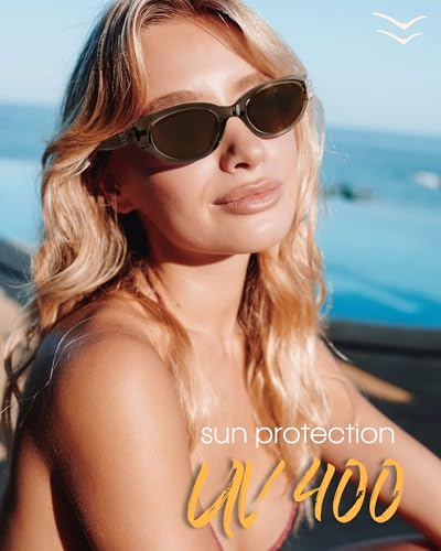 FURTALK Oval Cat Eye Sunglasses, Vintage 90s Style Frame, Polarized Lens, UV Protection (Brown)4