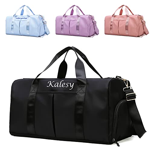 YAEILOV Personalized Black Duffel Bag - Sports Gym Travel Bag with Wet Dry Pockets & Shoe Compartment - 19.68 x 11.4 x 9.05 inches