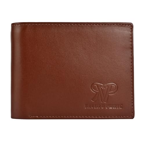 Image of Genuine Leather Wallet for Men Brown | RFID Blocking | Bi fold,Tri fold | Classic Slim,Stylish Mens Wallet with Multiple Card Slots,Coin Pocket & ID Window | Gift for Men