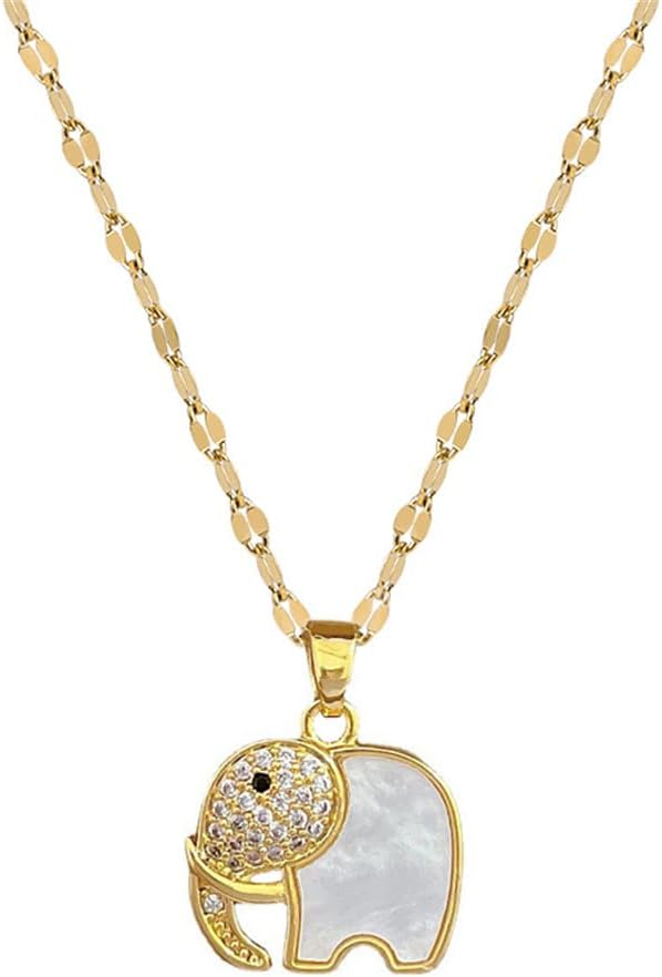 Dtja Dainty Gold Elephant Animal Pendant Necklace for Women 14K Gold Plated Stainless Steel Crystal Charms Choker Chain Adjustable Necklaces Delicate Anniversary Birthday Christmas Jewelry Gift 18"
