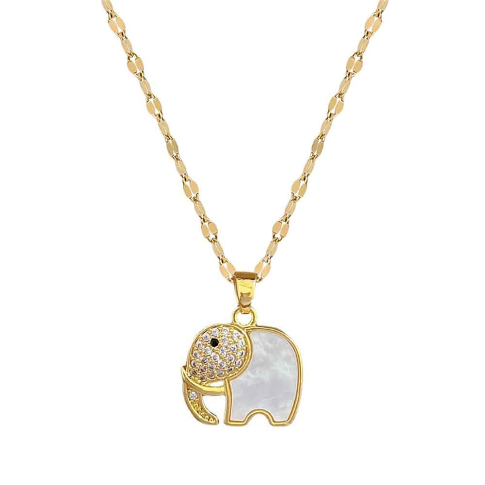 Dtja Dainty Gold Elephant Animal Pendant Necklace for Women 14K Gold Plated Stainless Steel Crystal Charms Choker Chain Adjustable Necklaces Delicate Anniversary Birthday Christmas Jewelry Gift 18"
