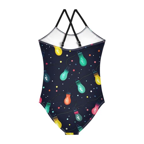 KLL Colorful Christmas Light Bulbs Girls' 1-Piece Bathing Suit Summer Swimwear with Adjustable Straps Quick Dry2