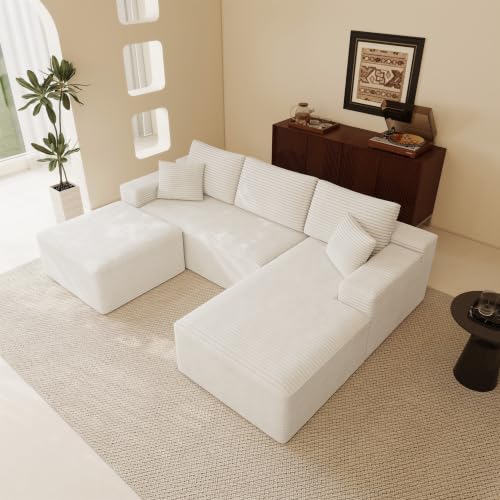 Image of Modular Cloud Sectional Sofa, Oversized Corduroy Boneless Couch | Luxury Comfort, Deep Seat, Couches for Living Room and Apartment, No Assembly Required