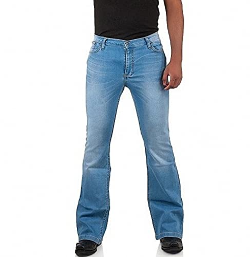 Image of Men's Relaxed Vintage 60s 70s Bell Bottom Stretch Fit Classic Comfort Flared Flares Retro Leg Disco Denim Jeans Pants