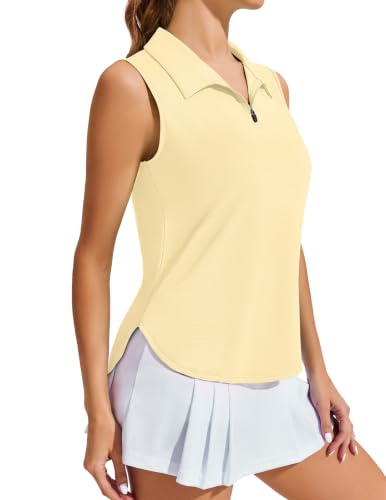 Image of PINSPARK Women Golf Shirts Sleeveless UPF 50+ Tennis Polo V-Neck Quick Dry Athletic T Shirt 1 /4 Zip Collar Workout Tank Top