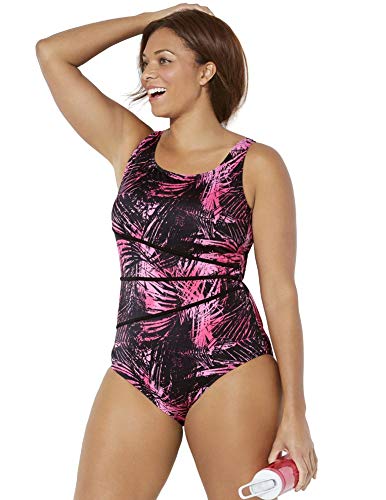 Swimsuits for All Women's Plus Size Chlorine Resistant Palm Spliced One Piece Swimsuit