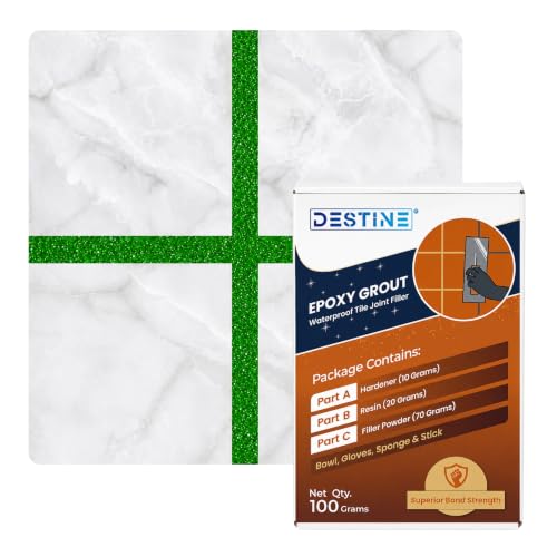 Image of DESTINE Epoxy Grout for Tiles (110 Colours)(100 g), Waterproof Joint Filler, Crack Filler, Tiles Gap Filler, Stain Free, Acid & Chemical Resistance Epoxy Grout (Pastel Green [Silver Glitter])