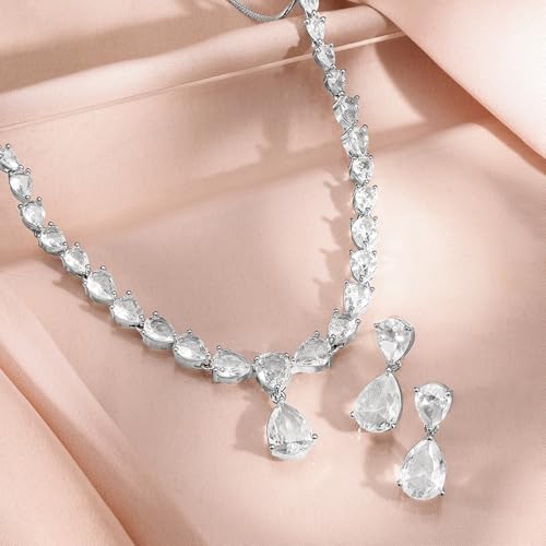 Image of Rubans Necklace Set Rhodium Plated Crystal Studded Jewellery Gift for Women & Girls