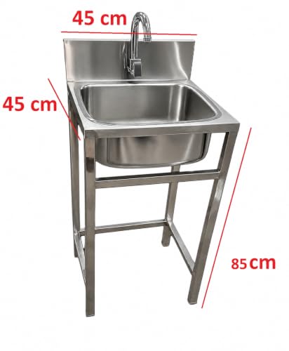 Image of Stainless Steel Commercial Utility Sink with Tap - Portable Single Bowl Wash Basin for Restaurant, Cafe, Hotel, Bar, Garage, Laundry & Outdoor Kitchen