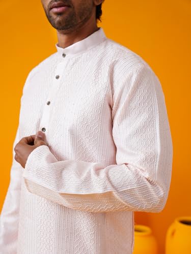 Image of SOJANYA (Since 1958 Men's Silk Bend Krochet Thread Embroidered Kurta with White Pyjama