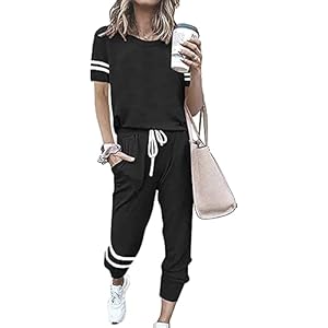 PRETTYGARDEN Women Summer Two Piece Outfits Striped Short Sleeve Pullover and Long Pants Tracksuit Travel Pajama Lounge Set