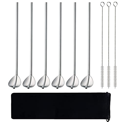 BONHHC 6 Pezzi Cucchiai di Cannuccia in Acciaio