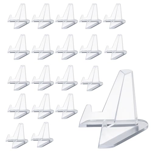 Bonsicoky 20 Pack Mini Clear Acrylic Easel Display Stands - Durable Display Holders for Coins, Card, Medals, and Collectibles - 2.2 Inch Tall