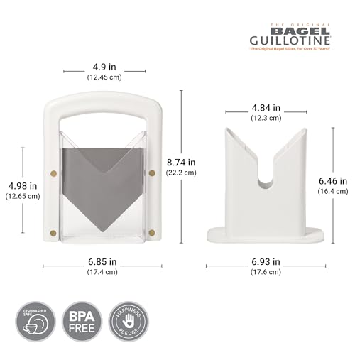 Hoan Bagel Biter Slicer and Cutter with Safety Shield - Serrated Blade Cuts Bagels, Muffins, Buns and Rolls - Dishwasher Safe Bagel Guillotine, 9.25 Inches Tall, White