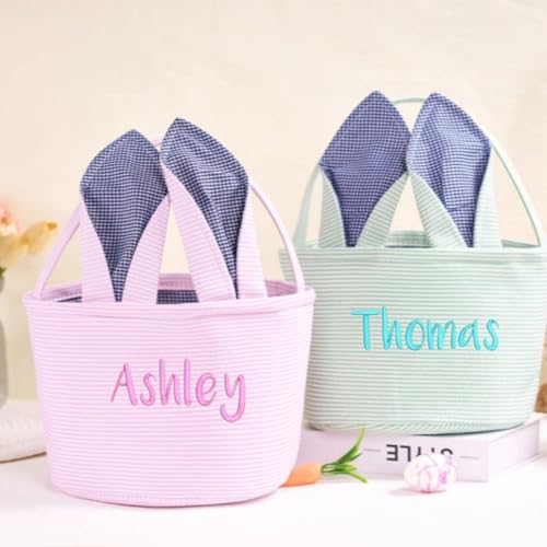 Dangyuxia Personalized Easter Basket with Name,Personalized Embroidered Easter Bucket,Embroidered Easter Baskets for Kids (Purple)