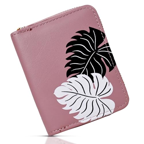 Image of Valerie Women's Purple Floral RFID Protected Bi-Fold Wallet with Coin Pocket, 4 Card Slots, Genuine Leather, 5x5x5cm