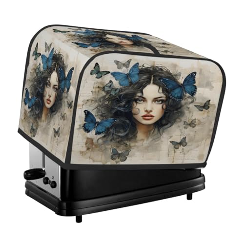 Housse de protection pour grille-pain à 4 tranches - Motif papillon vintage - Anti-traces de doigts - Pour petit appareil de cuisine - Étanche et anti-poussière