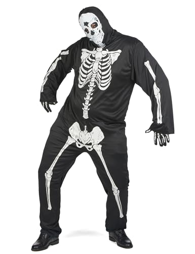 DEGUISE TOI Disfarce de esqueleto preto tamanho grande para homem de Halloween - XXL