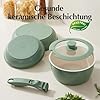 Redchef Set di pentole in ceramica 5 pezzi con manico rimovibile, Antiaderente,per campeggio, senza PFAS e PFOA, salvaspazio, lavabile in lavastoviglie,verde