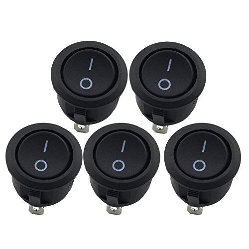 TOTOT 5pcs ON/Off Round Rocker Switch for Car Dash Dashboard Truck Home Toggle SPST Switch Snap 6A 250V 2Pin 2 Position Black Button