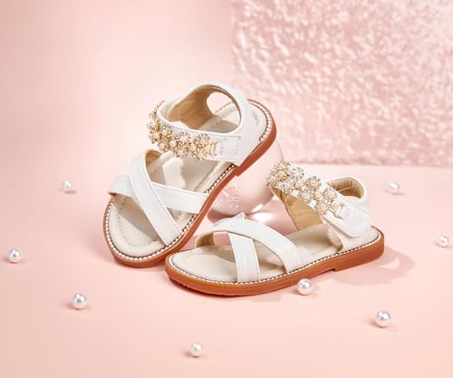 Image of PHIRAMIN Toddler Girl Sandals - Flower Girl Dress Shoes Open Toe Little Kid Flats