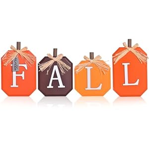 IDATOO Thanksgiving Decorations for Home, 2 PCs Rustic Fall Decor, Fall Decorations, Wooden Pumpkin Tabletop Sign Block Set for Home Halloween Farmhouse Living Room Harvest Mantel